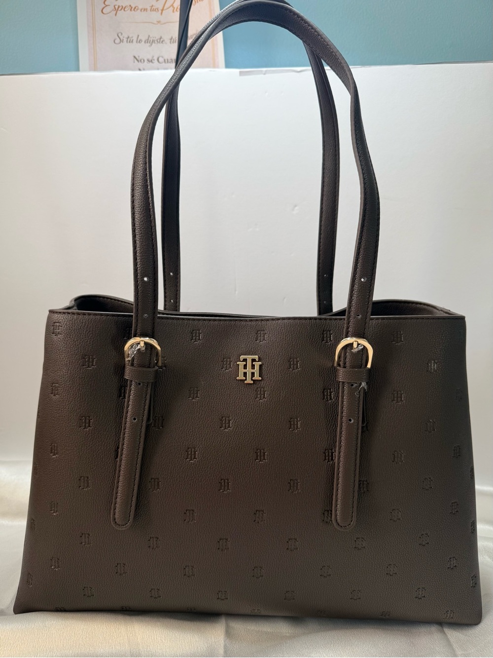 Tommy Hilfiger Brown Monogram Tote Shoulder Bag Purse
